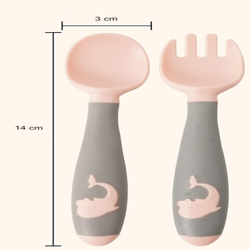 Baby Twist Spoon Fork Set with Travel Case Easy Grip Bendable Toddler Training Set Pink